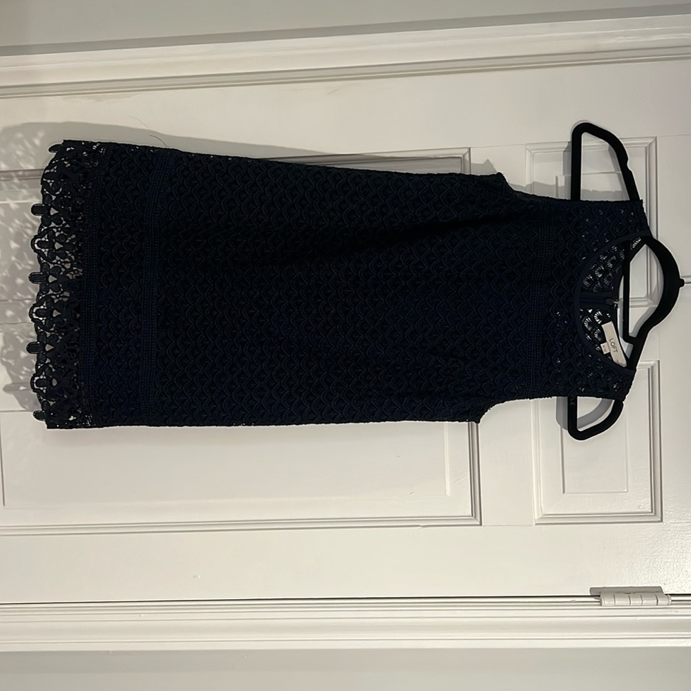 Loft lace eyelet navy dress
